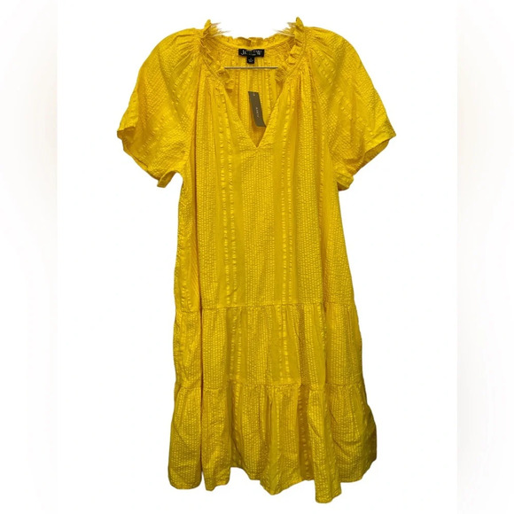 J.Crew Ruffle-Trim Tiered Dress Cotton Dobby Yellow Size Small - Picture 1 of 9
